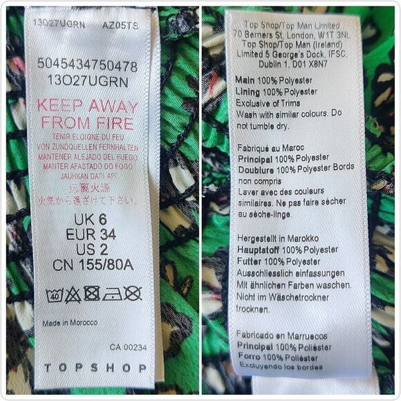Topshop Green Tie Neck Short Sleeve Floral Top sz 2 - Picture 12 of 12